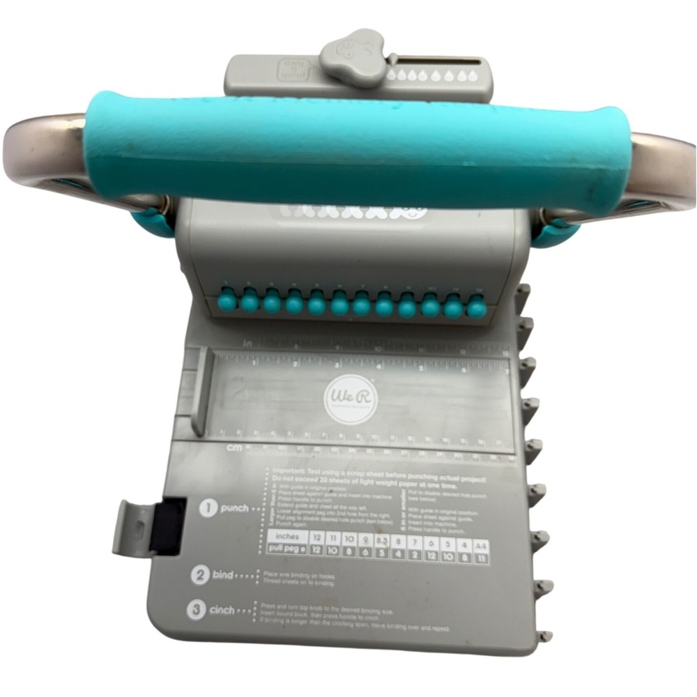 We R Memory Keepers The Cinch Version 2 Book Binding Tool Gray Teal Round Hole